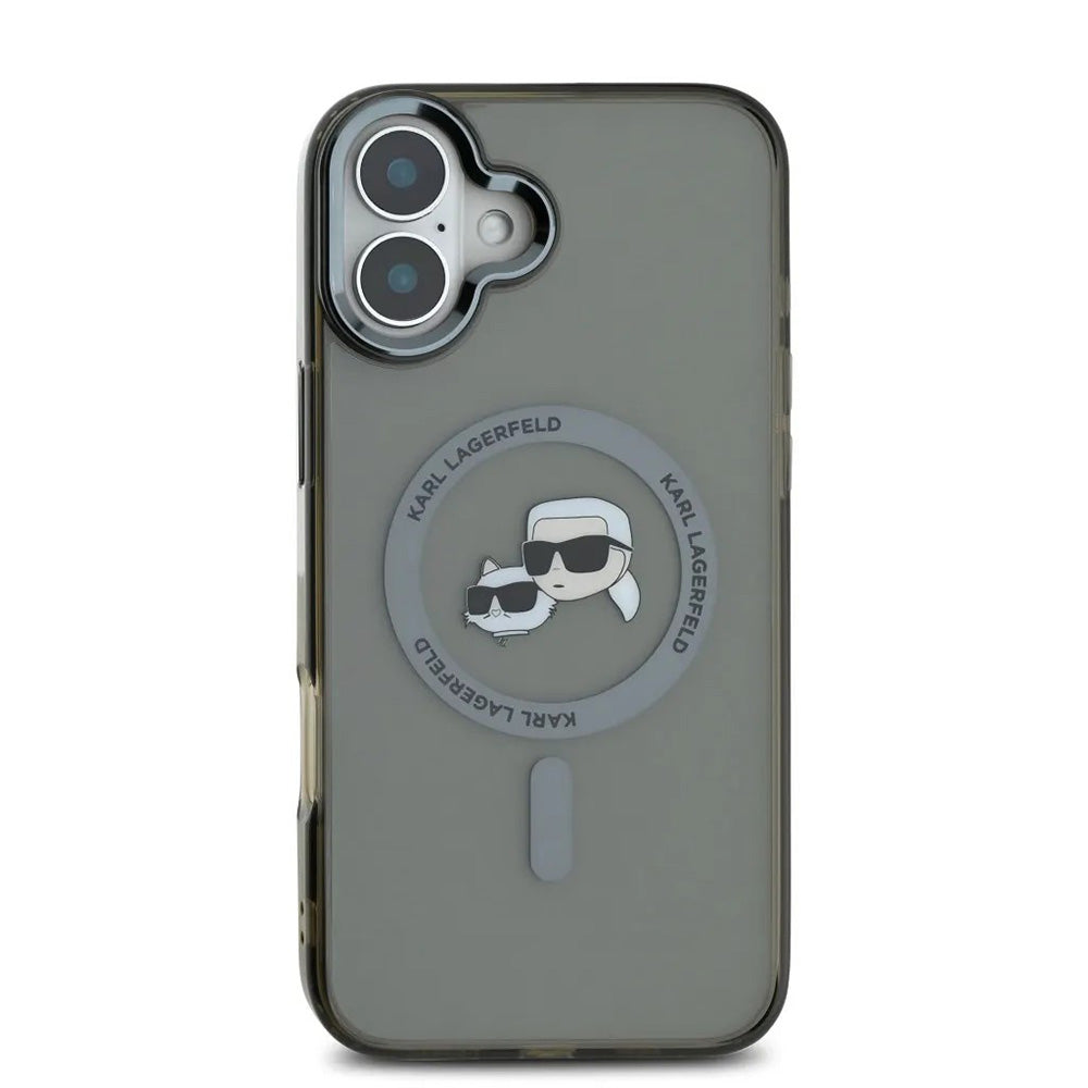 MagSafe Case for Apple iPhone 16, Karl Lagerfeld, IML Metal Karl & Choupette's Heads, Black