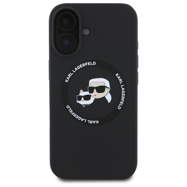 MagSafe Case for Apple iPhone 16, Karl Lagerfeld, Silicone Karl & Choupette's Heads, Black