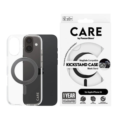 MagSafe-skal för Apple iPhone 16, PanzerGlass, Care Feature Kickstand, Svart Transparent