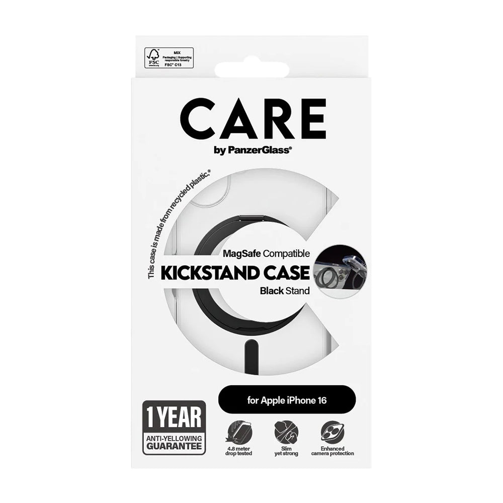 MagSafe-skal för Apple iPhone 16, PanzerGlass, Care Feature Kickstand, Svart Transparent