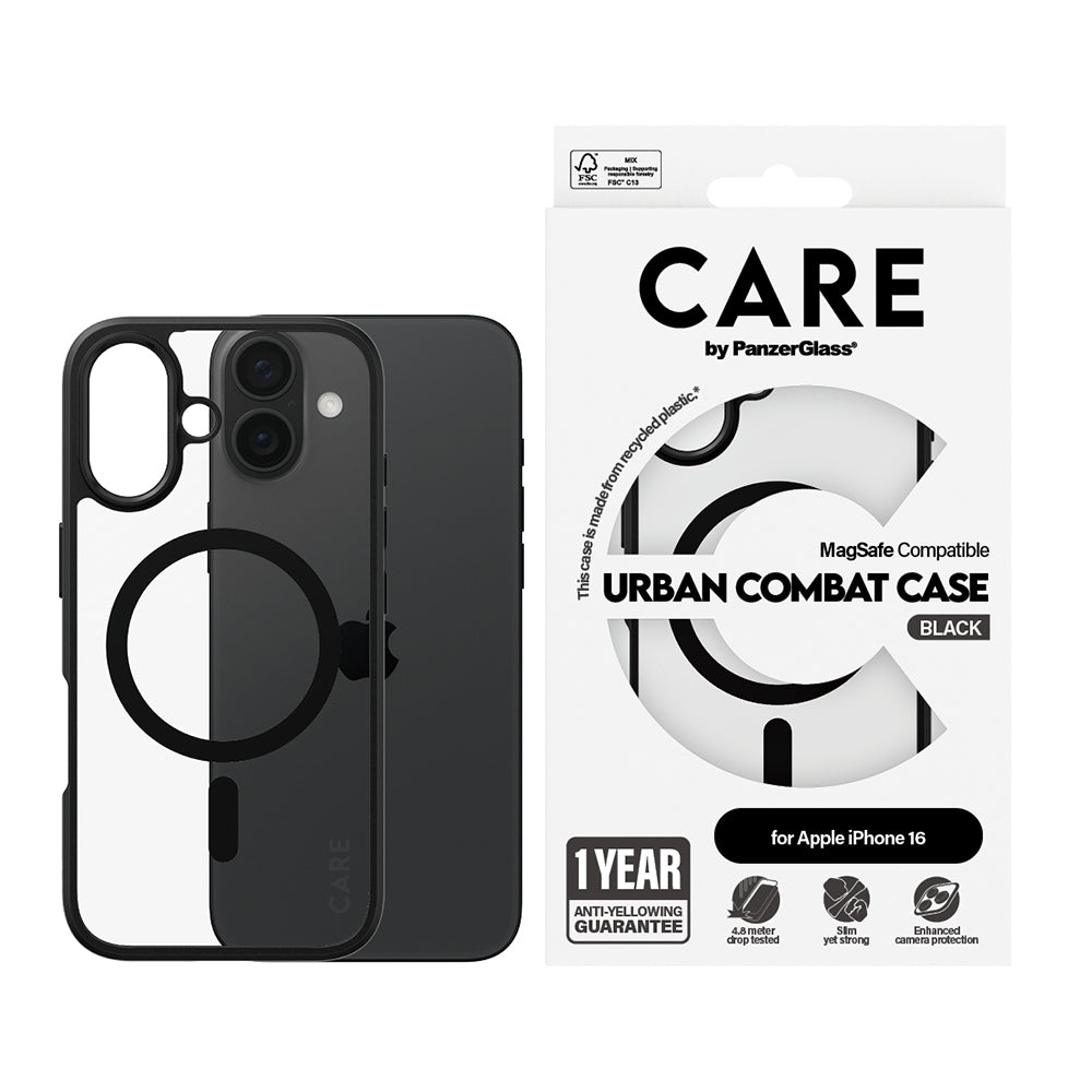 MagSafe-skal för Apple iPhone 16, PanzerGlass, Care Urban Combat, Svart Transparent