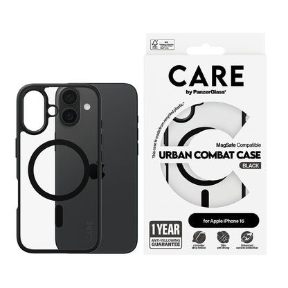 MagSafe-skal för Apple iPhone 16, PanzerGlass, Care Urban Combat, Svart Transparent