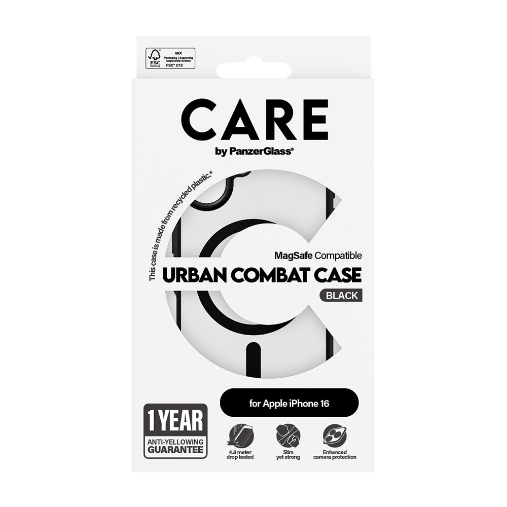 MagSafe-skal för Apple iPhone 16, PanzerGlass, Care Urban Combat, Svart Transparent