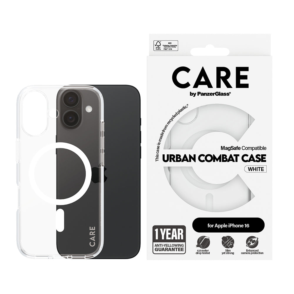 MagSafe-skal för Apple iPhone 16, PanzerGlass, Care Urban Combat, Transparent Vit