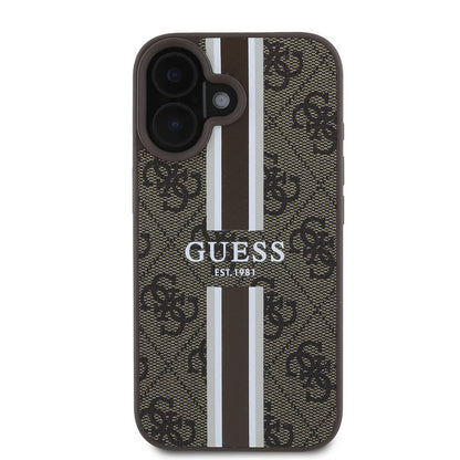 MagSafe-skal för Apple iPhone 16 Plus, Guess, 4G Printed Stripes, Brun