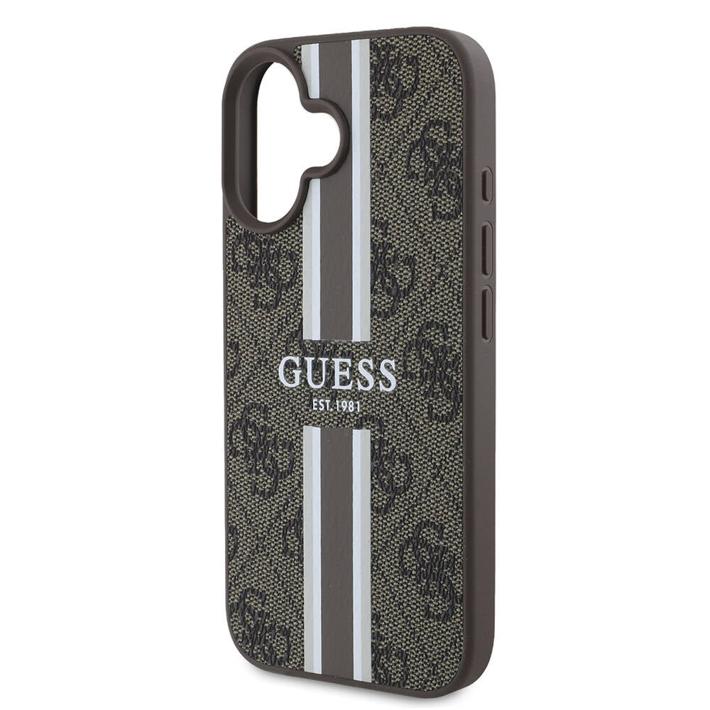 MagSafe-skal för Apple iPhone 16 Plus, Guess, 4G Printed Stripes, Brun