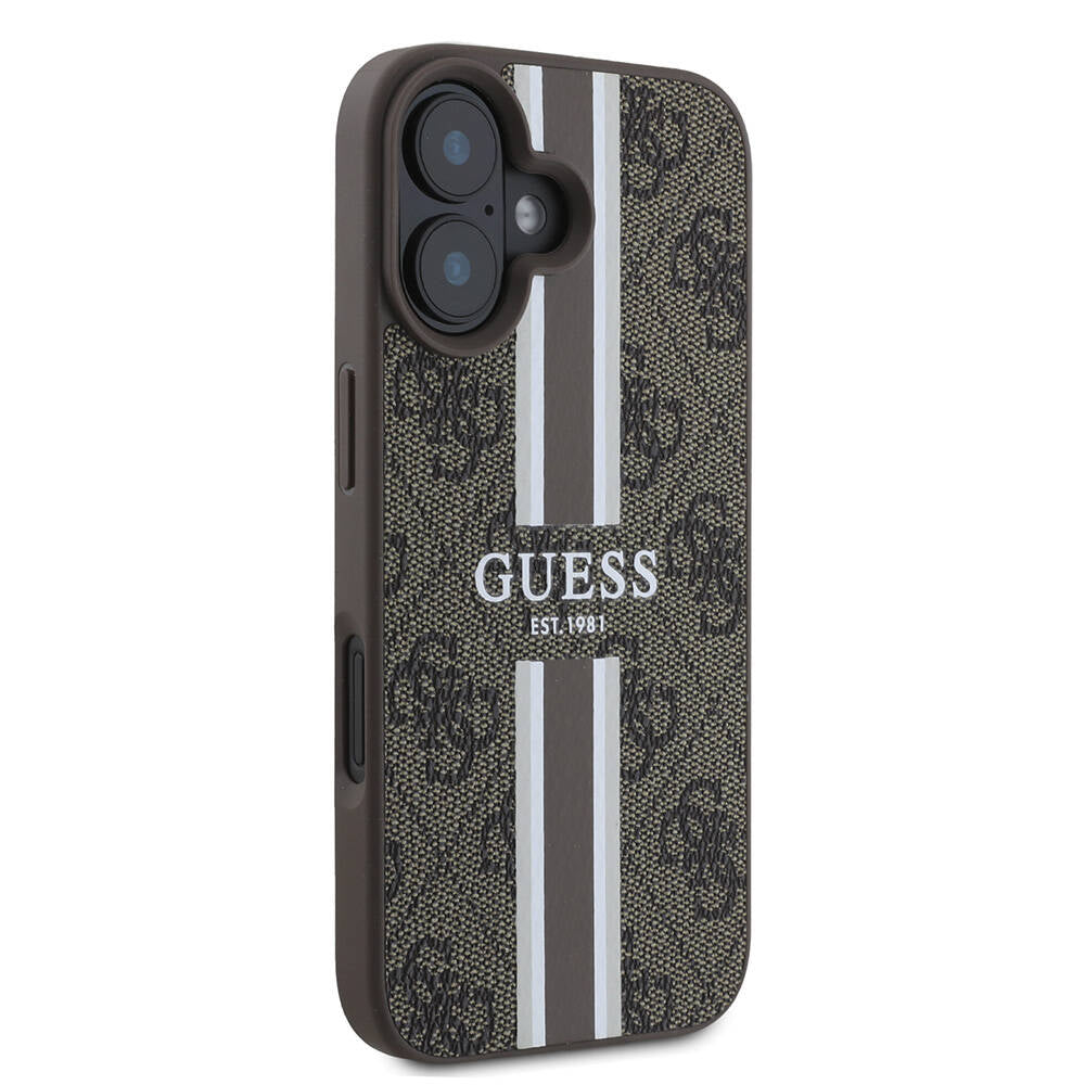 MagSafe-skal för Apple iPhone 16 Plus, Guess, 4G Printed Stripes, Brun