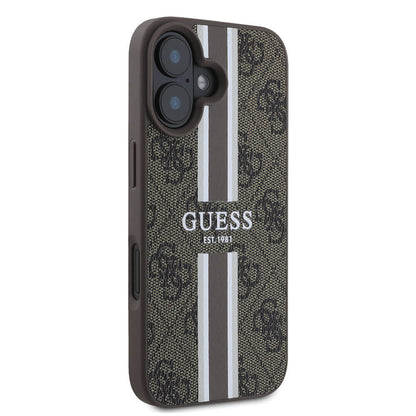 MagSafe-skal för Apple iPhone 16 Plus, Guess, 4G Printed Stripes, Brun
