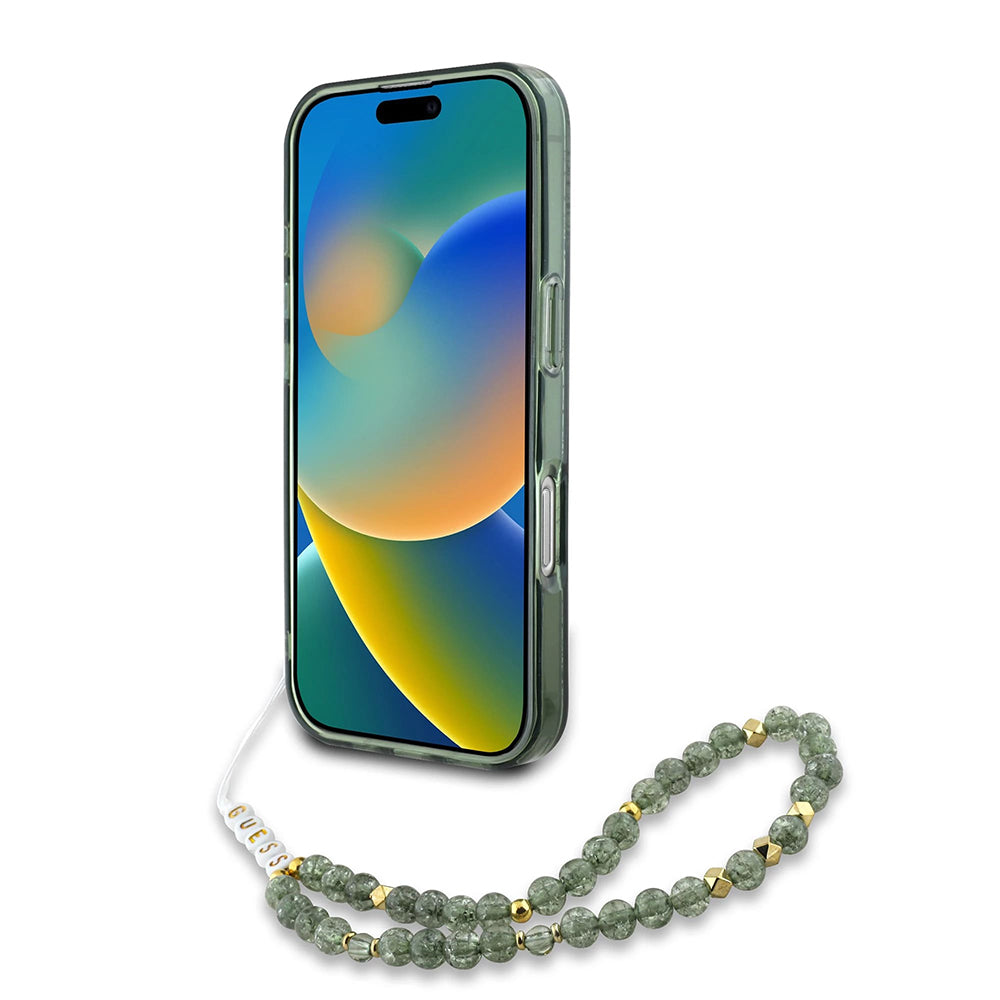MagSafe-skal för Apple iPhone 16 Plus, Guess, IML Flowers Allover Electroplated with Pearl Strap, Grön