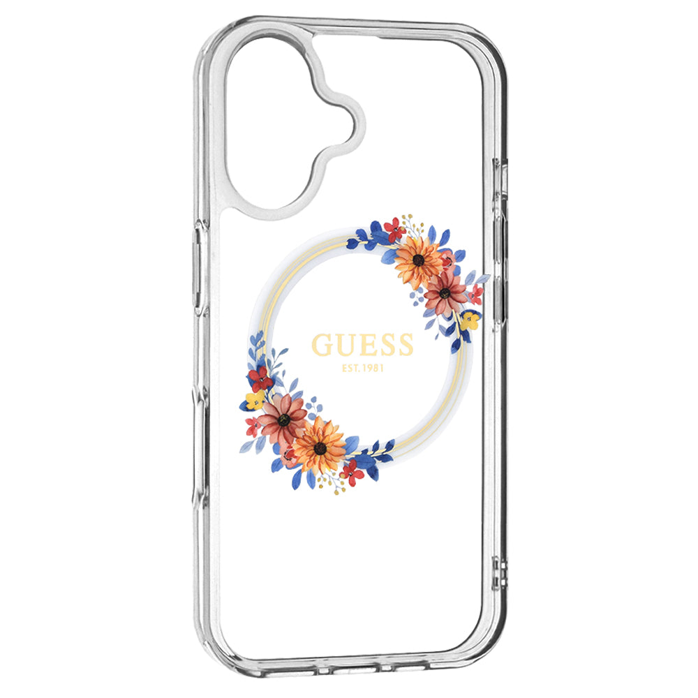 MagSafe-skal för Apple iPhone 16 Plus, Guess, IML Flowers Wreath, Transparent