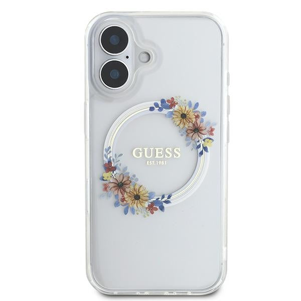 MagSafe-skal för Apple iPhone 16 Plus, Guess, IML Flowers Wreath, Transparent