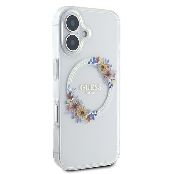 MagSafe-skal för Apple iPhone 16 Plus, Guess, IML Flowers Wreath, Transparent