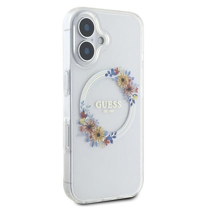 MagSafe-skal för Apple iPhone 16 Plus, Guess, IML Flowers Wreath, Transparent