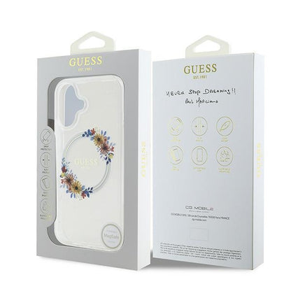 MagSafe-skal för Apple iPhone 16 Plus, Guess, IML Flowers Wreath, Transparent
