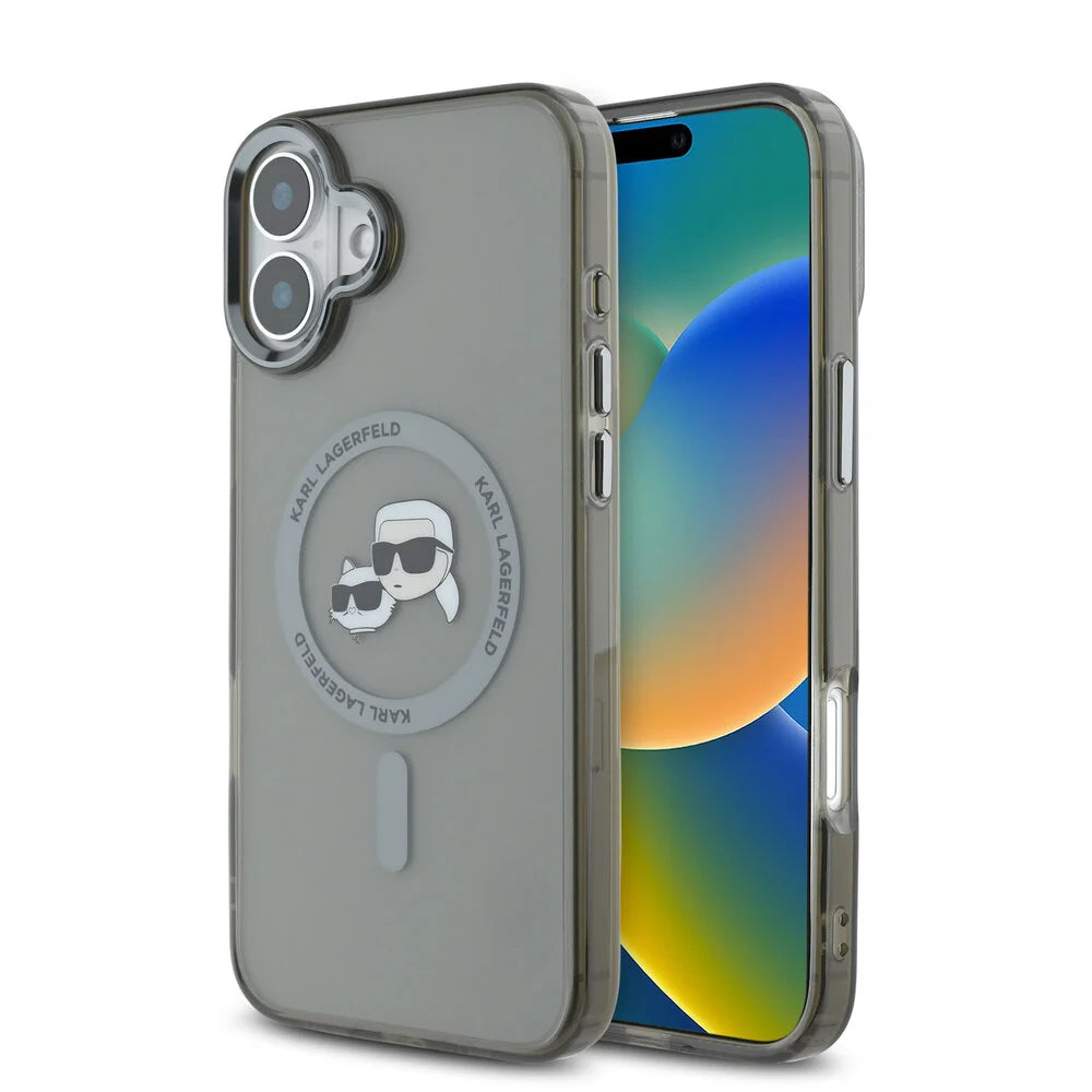 MagSafe-skal för Apple iPhone 16 Plus, Karl Lagerfeld, IML Metal Karl & Choupette's Heads, Svart