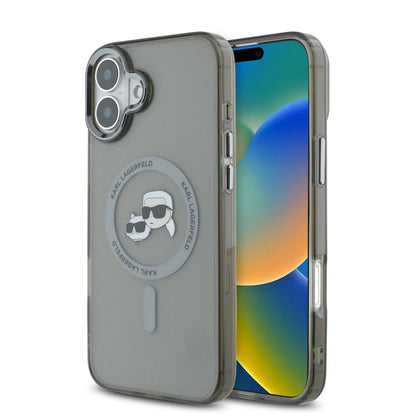 MagSafe-skal för Apple iPhone 16 Plus, Karl Lagerfeld, IML Metal Karl & Choupette's Heads, Svart