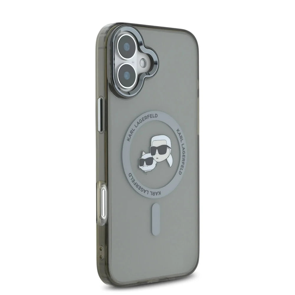 MagSafe-skal för Apple iPhone 16 Plus, Karl Lagerfeld, IML Metal Karl & Choupette's Heads, Svart