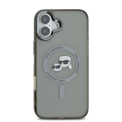 MagSafe-skal för Apple iPhone 16 Plus, Karl Lagerfeld, IML Metal Karl & Choupette's Heads, Svart