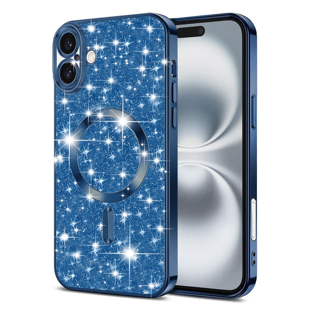 MagSafe Case for Apple iPhone 16 Plus, Techsuit, Luxury Glitter, Dark Blue
