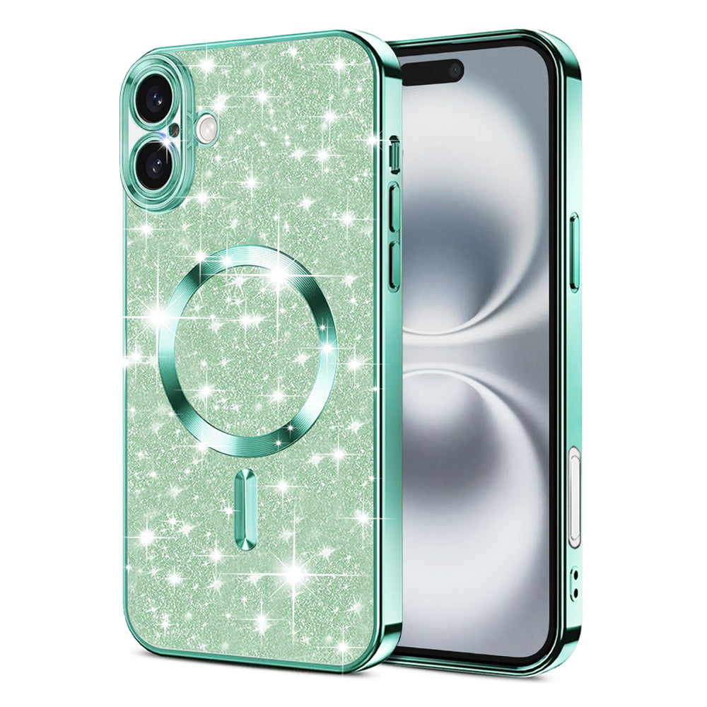 MagSafe-fodral för Apple iPhone 16 Plus, Techsuit, Luxury Glitter, Ljusgrön