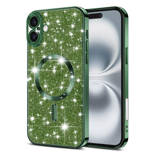 MagSafe-fodral för Apple iPhone 16 Plus, Techsuit, Luxury Glitter, Mörkgrön