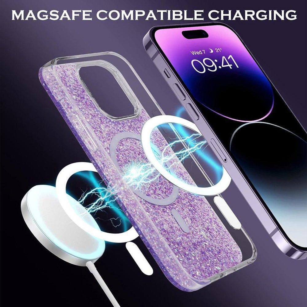 MagSafe Case for Apple iPhone 16 Plus, Techsuit, Sparkly Glitter, Pink