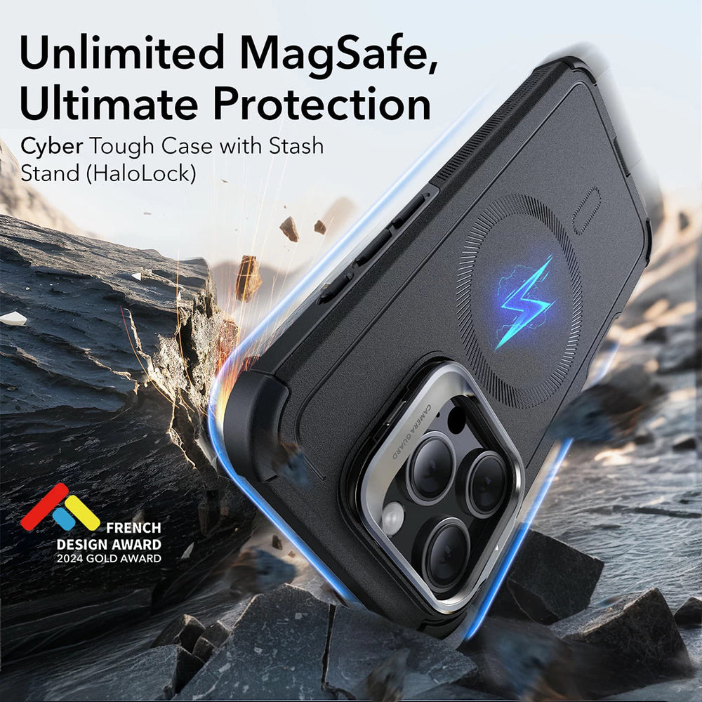 MagSafe-skal för Apple iPhone 16 Pro, ESR, Cyber Armor Kickstand, Grå