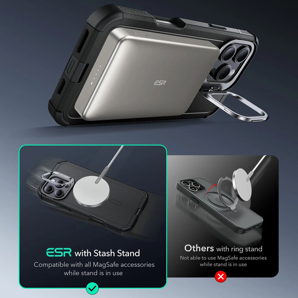 MagSafe-skal för Apple iPhone 16 Pro, ESR, Cyber Armor Kickstand, Grå