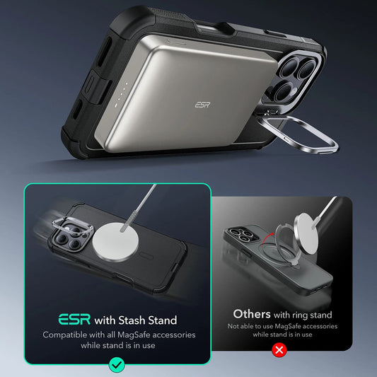 MagSafe-skal för Apple iPhone 16 Pro, ESR, Cyber Armor Kickstand, Svart