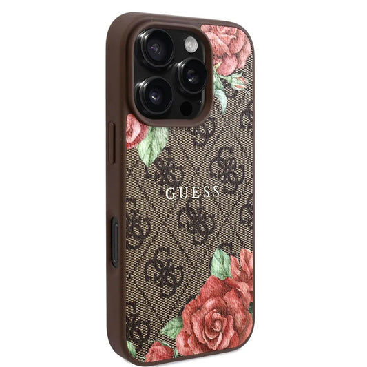 MagSafe-skal för Apple iPhone 16 Pro, Guess, 4G Flowers Print, Brun