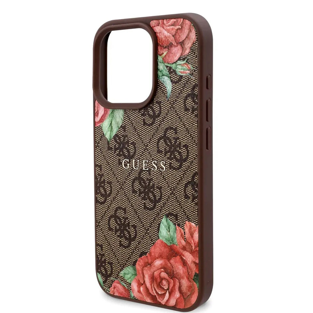 MagSafe-skal för Apple iPhone 16 Pro, Guess, 4G Flowers Print, Brun