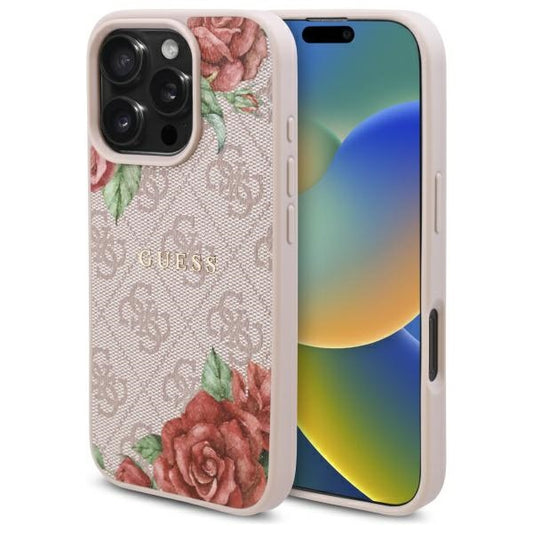 MagSafe-skal för Apple iPhone 16 Pro, Guess, 4G Flowers Print, Rosa