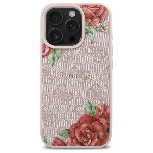 MagSafe-skal för Apple iPhone 16 Pro, Guess, 4G Flowers Print, Rosa