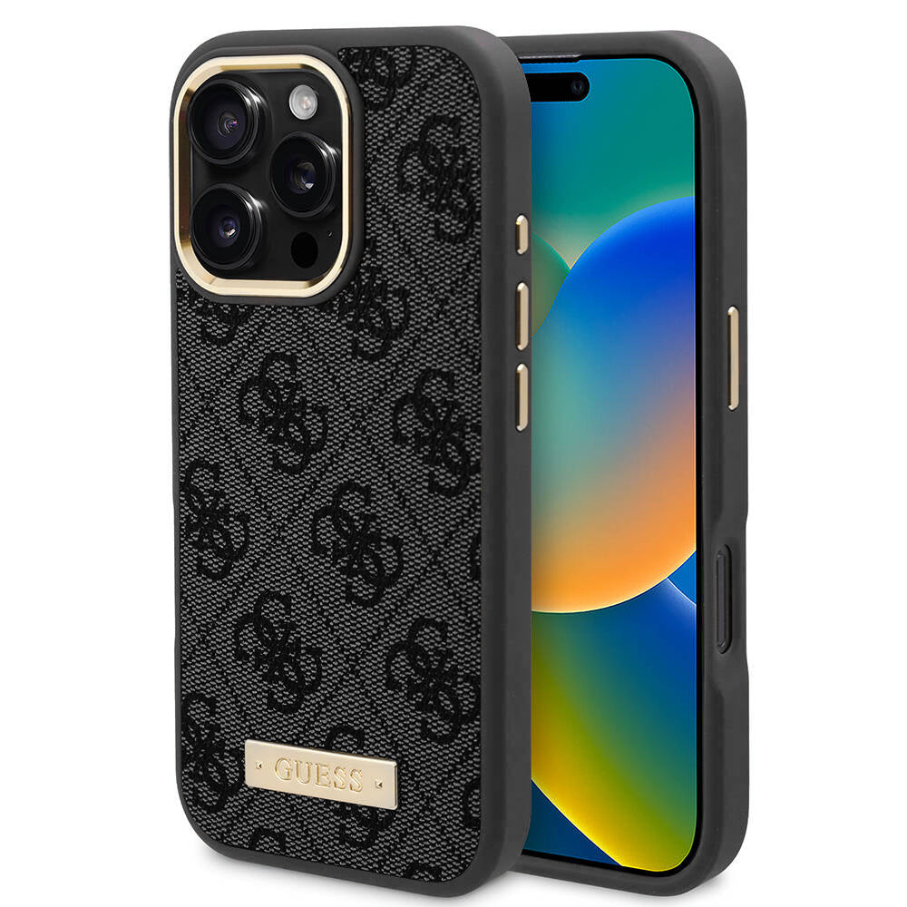MagSafe-skal för Apple iPhone 16 Pro, Guess, 4G Logo Plate, Svart