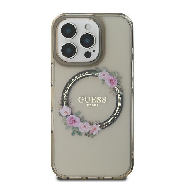 MagSafe-skal för Apple iPhone 16 Pro, Guess, IML Flowers Wreath, Svart
