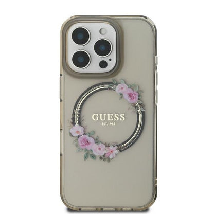 MagSafe-skal för Apple iPhone 16 Pro, Guess, IML Flowers Wreath, Svart