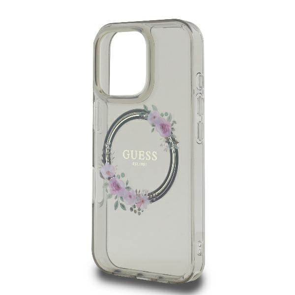 MagSafe-skal för Apple iPhone 16 Pro, Guess, IML Flowers Wreath, Svart