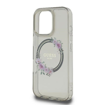 MagSafe-skal för Apple iPhone 16 Pro, Guess, IML Flowers Wreath, Svart