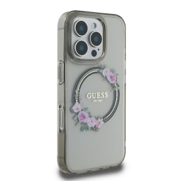 MagSafe-skal för Apple iPhone 16 Pro, Guess, IML Flowers Wreath, Svart