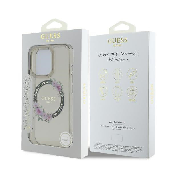 MagSafe-skal för Apple iPhone 16 Pro, Guess, IML Flowers Wreath, Svart
