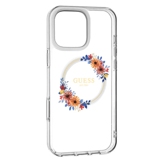 MagSafe-skal för Apple iPhone 16 Pro, Guess, IML Flowers Wreath, Transparent