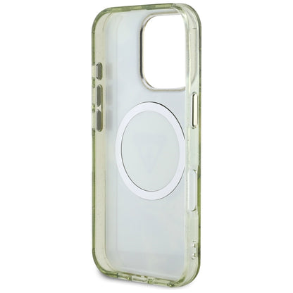 MagSafe-skal för Apple iPhone 16 Pro, Guess, IML Metal Glitter Flowers Triangle, Grön