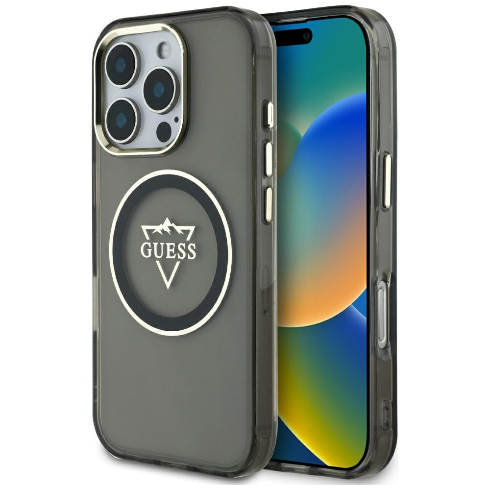 MagSafe-skal för Apple iPhone 16 Pro, Guess, IML Metal Mountain Logo, Svart