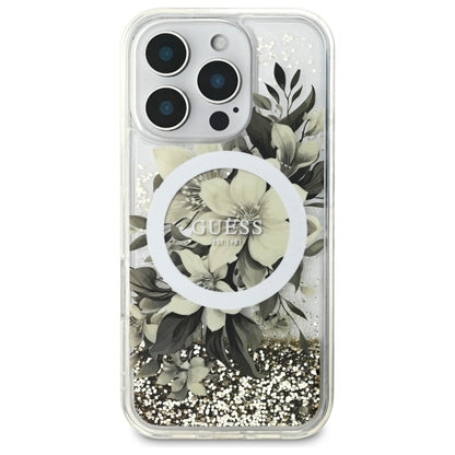 MagSafe-skal för Apple iPhone 16 Pro, Guess, Liquid Glitter Flower, Beige