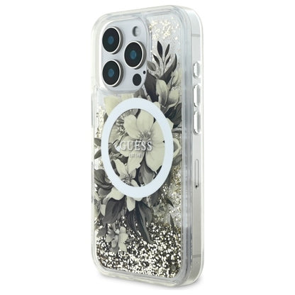 MagSafe-skal för Apple iPhone 16 Pro, Guess, Liquid Glitter Flower, Beige