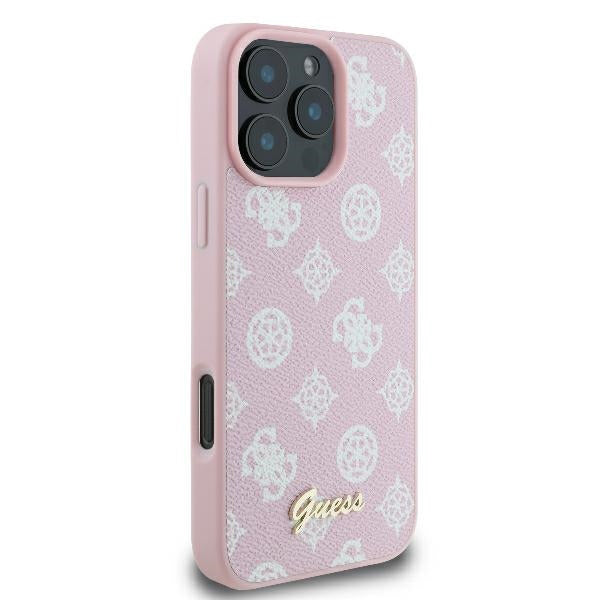 MagSafe Case for Apple iPhone 16 Pro, Guess, Peony Script, Pink