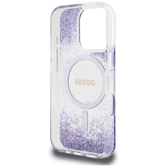 MagSafe-skal för Apple iPhone 16 Pro, Guess, Resin Bottom Glitter, Lila