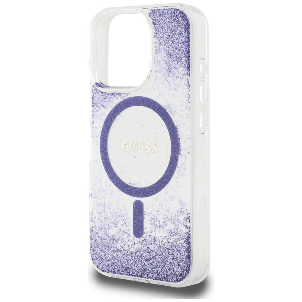 MagSafe-skal för Apple iPhone 16 Pro, Guess, Resin Bottom Glitter, Lila