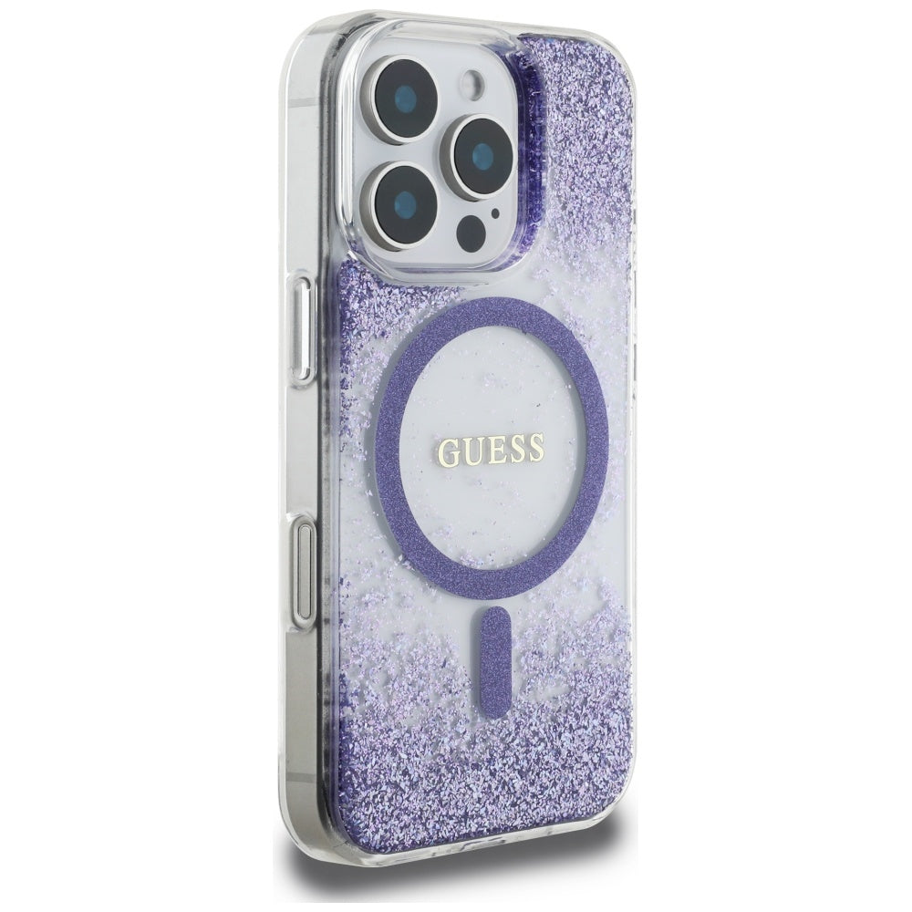 MagSafe-skal för Apple iPhone 16 Pro, Guess, Resin Bottom Glitter, Lila