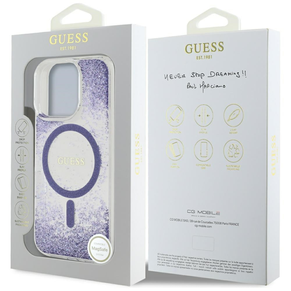 MagSafe-skal för Apple iPhone 16 Pro, Guess, Resin Bottom Glitter, Lila